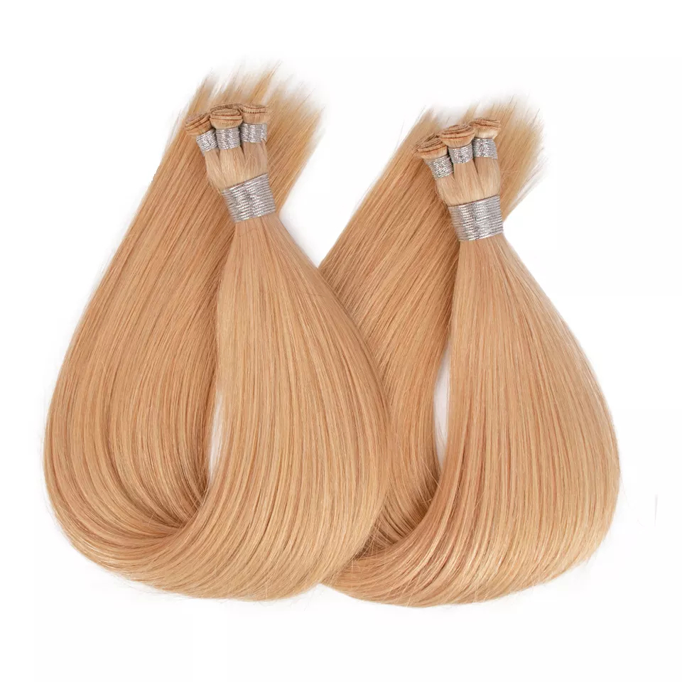 100% remy human hair genius weft one donor high quality hand tied weft hair extension